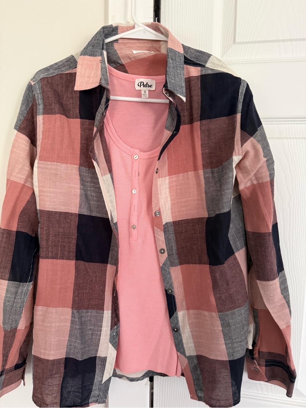 Pulse Pink and Navy Plaid Button-Down Shirt set